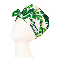 Tropical Coconut Pale Pink & Green Reusable Stylish Shower Cap Side Zoom